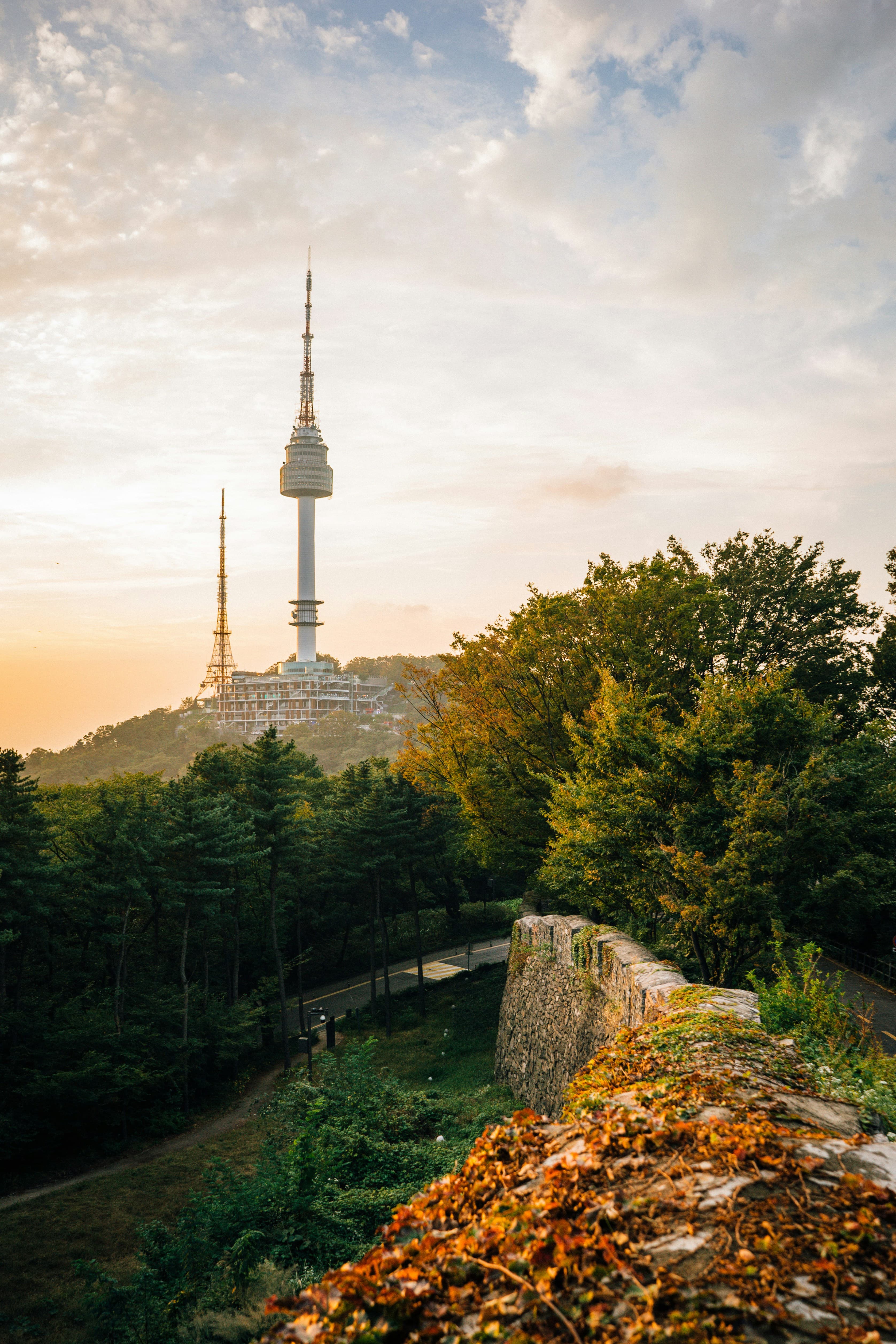 N Seoul Tower and the city skyline of Seoul at sunset